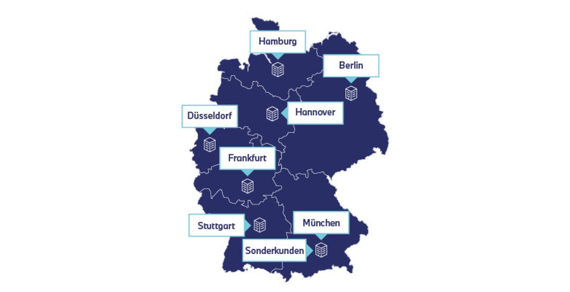 Deutschland-Karte mit allen Alphabet Geschäftsstellen