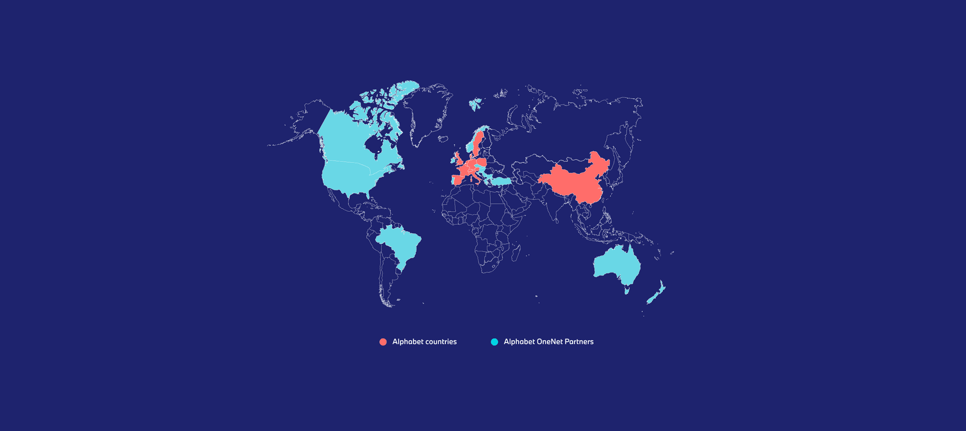 World map indicating countries with partners