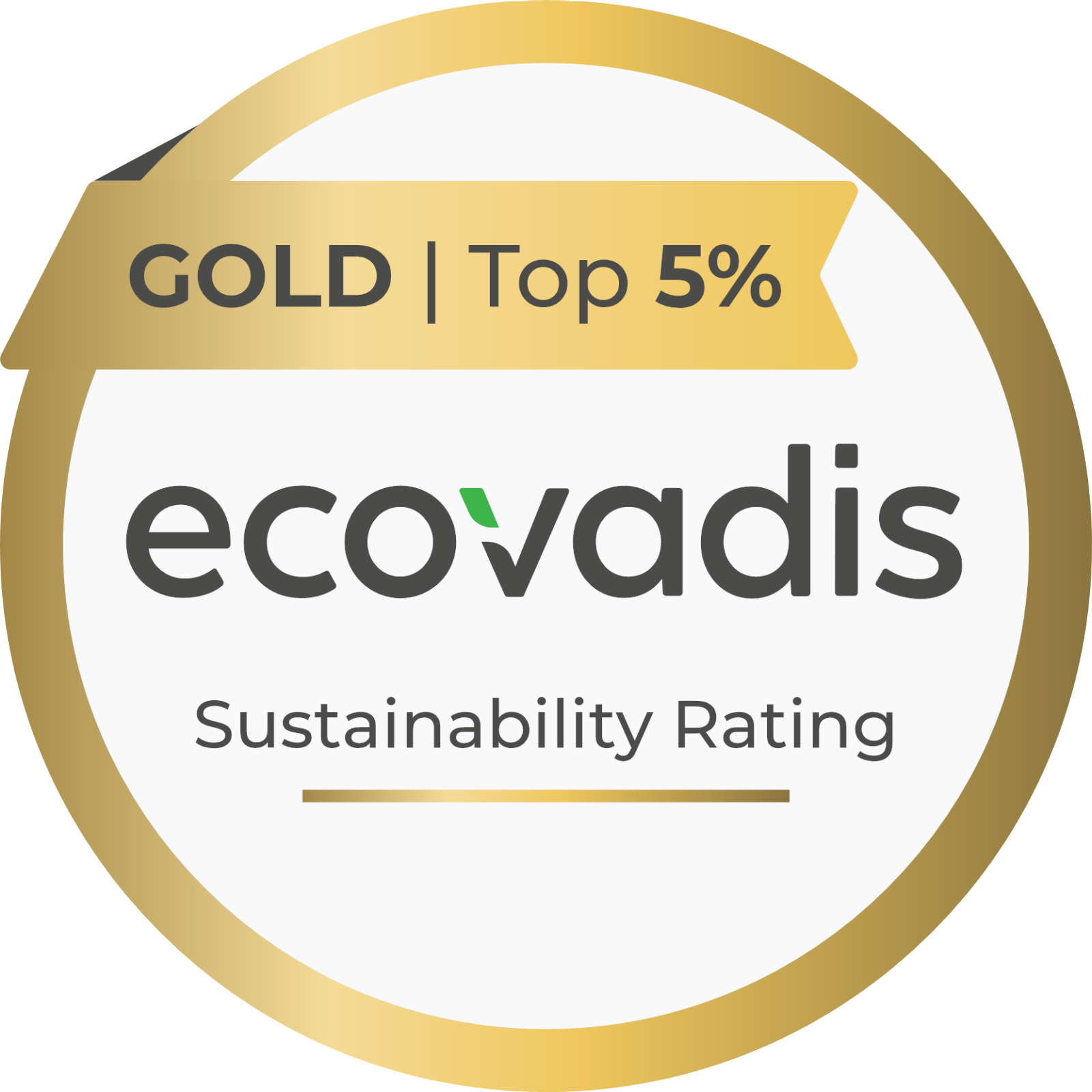 EcoVadis Gold sustainability rating badge indicating a Top 5% ranking.