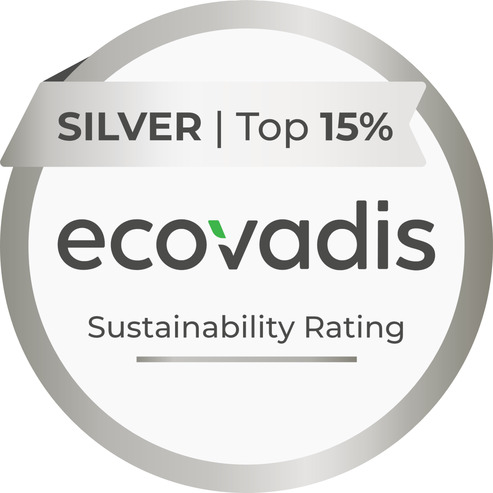 EcoVadis Silver sustainability rating badge indicating a Top 15% ranking.