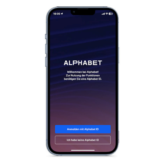 Screenshot Alphabet App Anmeldung