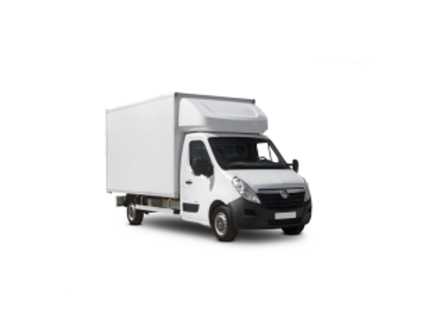 Side shot of a luton vans on a white background