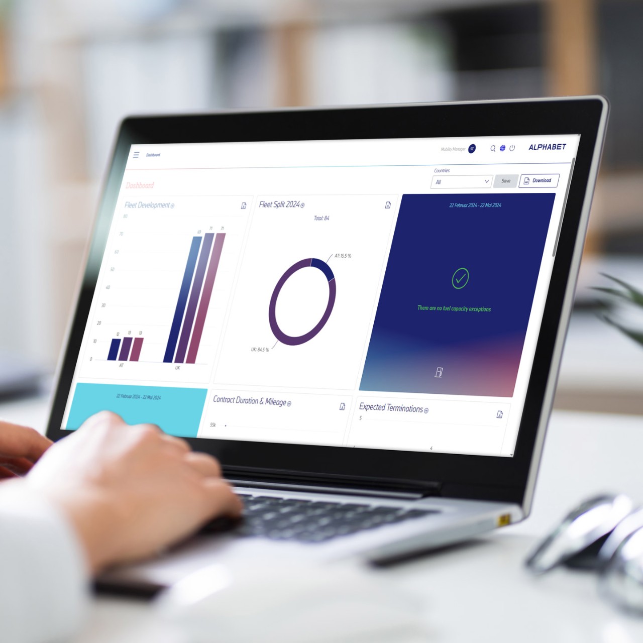 Close-up of a laptop displaying sustainability dashboard charts and performance metrics.