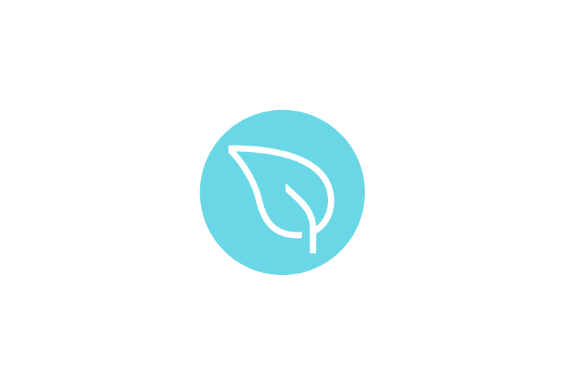 Light blue circular icon featuring a stylized leaf.