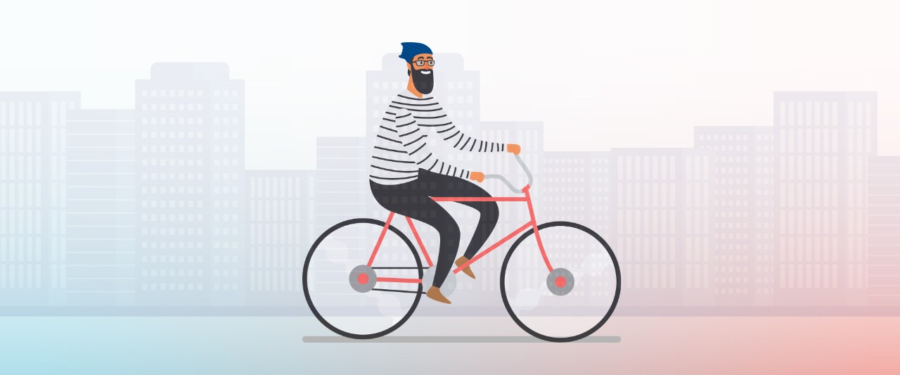 Dibujo chico en bicicleta por la ciudad