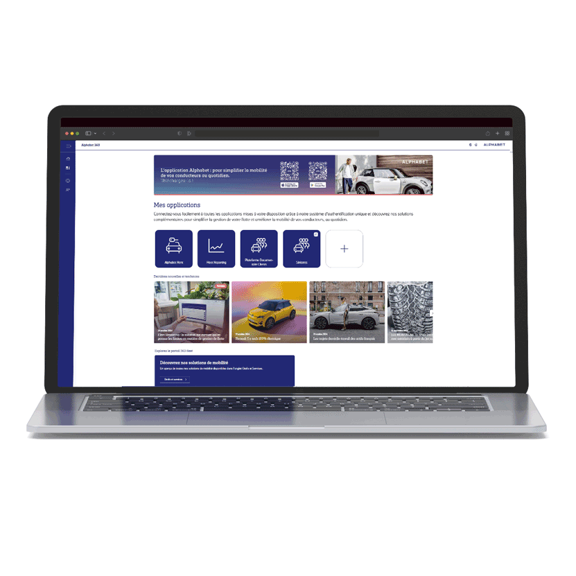 Ordinateur portable ouvert sur l'application Alphabet 360 fleet portal