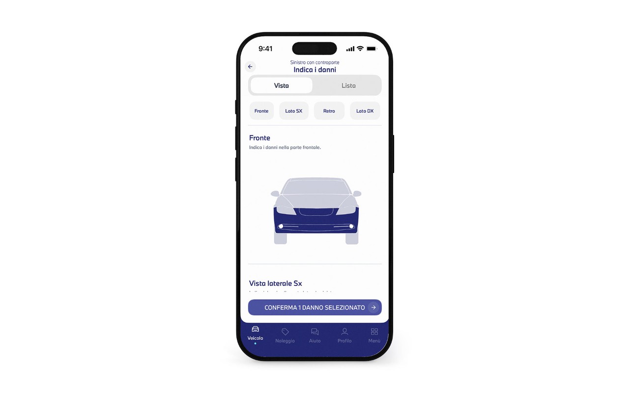 Schermata dell’app Alphabet Mobility Services che consente di indicare e selezionare 