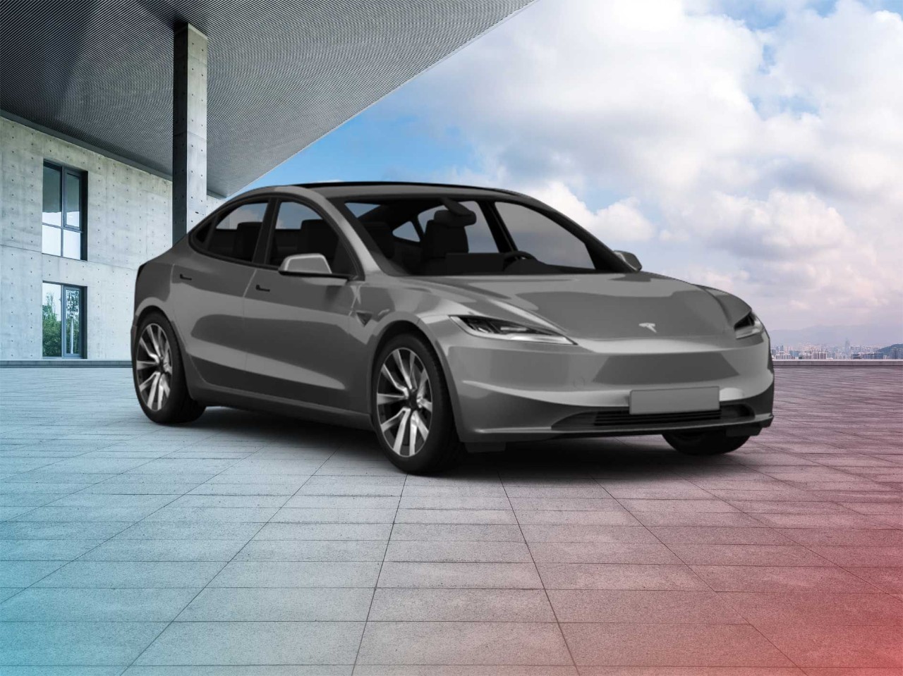 Een grijze Tesla Model 3