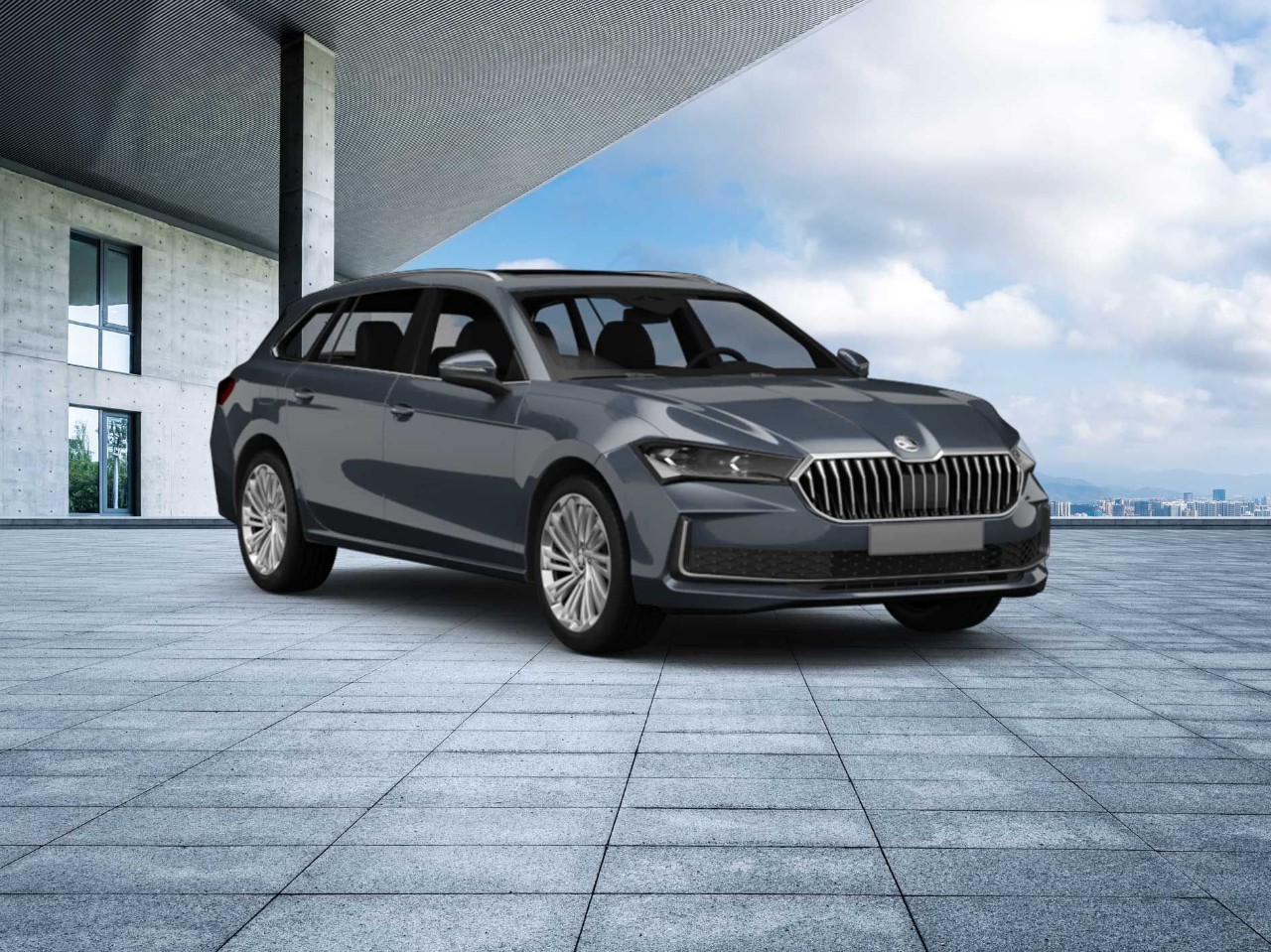 Een zwarte Skoda Superb