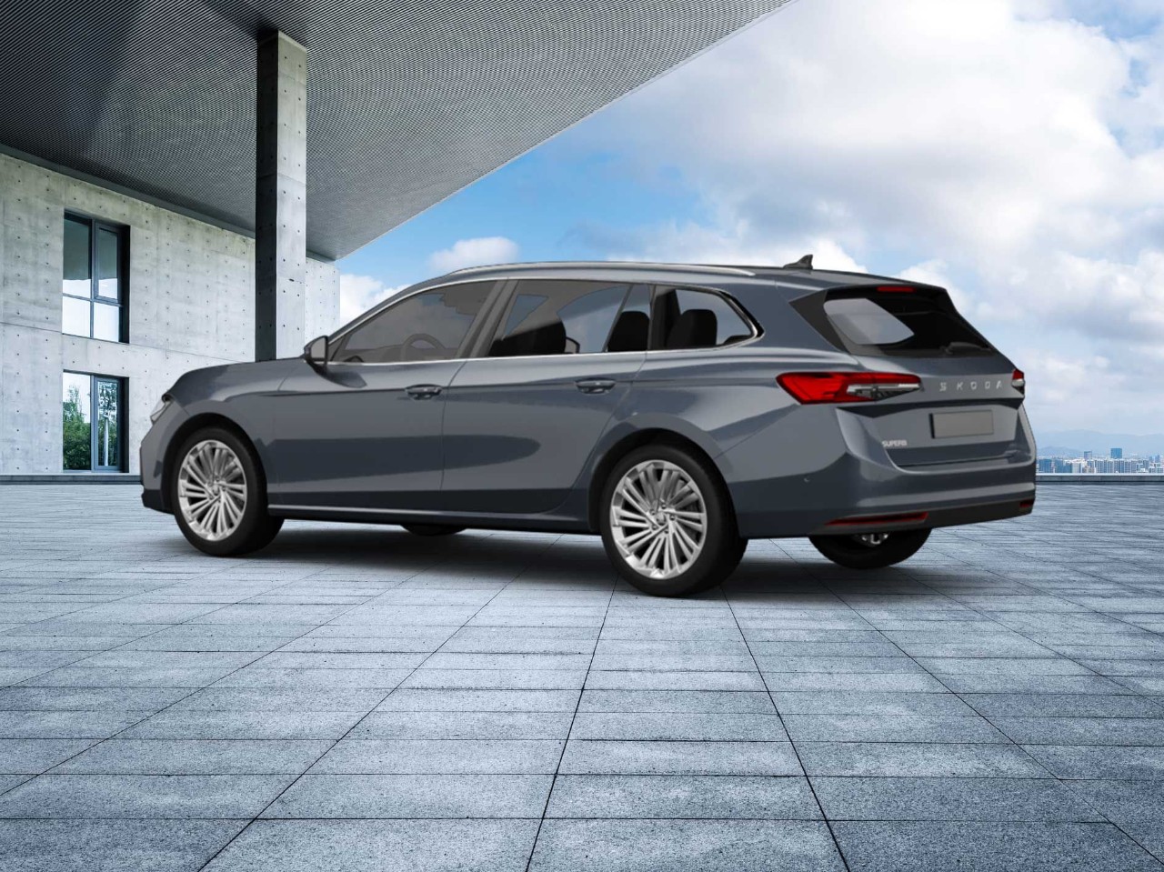 Een zwarte Skoda Superb