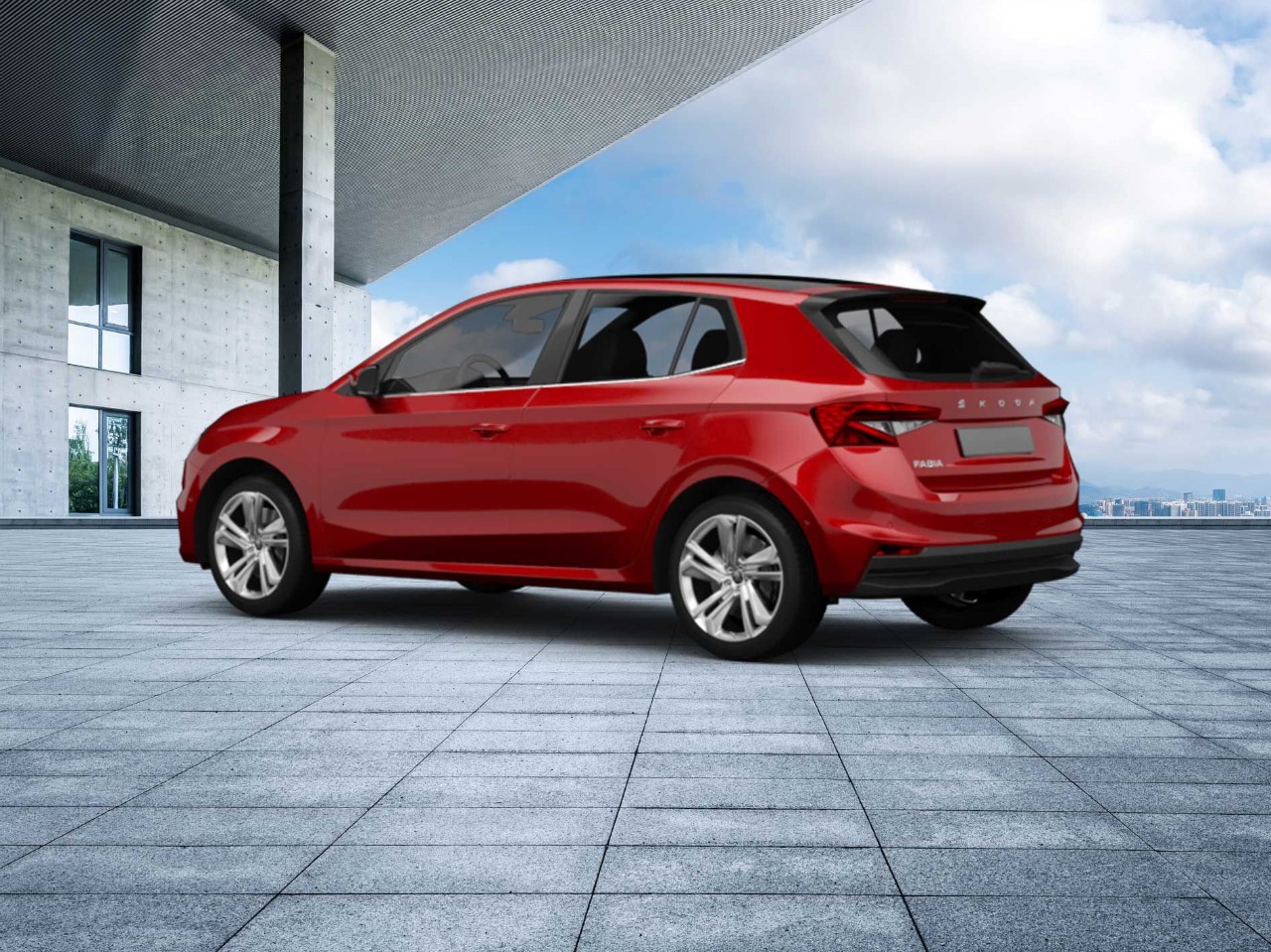 Een rode Skoda Fabia