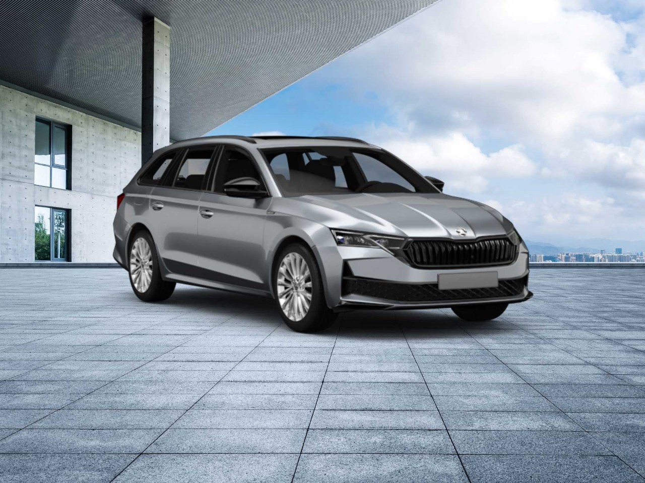 Een grijze Skoda Octavia
